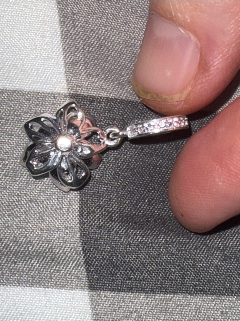 Pandora Silver Pink and White Flower Enamel Dangle Charm - Picture 3 of 4